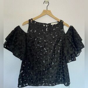Cold shoulder sheer blouse with ruffled sleeves